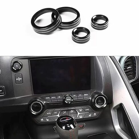 Central Console AC Volume Knob Button Switch Cover Trim Fit for Chevrolet Corvette C7 2014-2019 Aluminum Alloy Air Conditioner Knob Adjustment Cover-4pcs, Red in Saudi Arabia