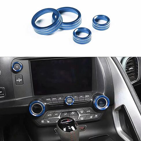 Central Console AC Volume Knob Button Switch Cover Trim Fit for Chevrolet Corvette C7 2014-2019 Aluminum Alloy Air Conditioner Knob Adjustment Cover-4pcs, Red in Saudi Arabia