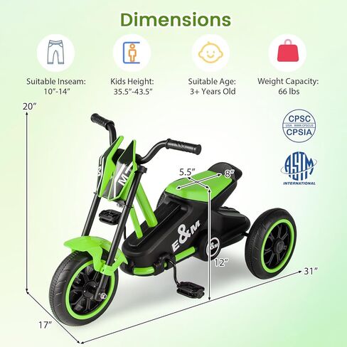 BABY JOY Kids Tricycle, 3-Wheel Toddler Bike with Foot Pedals, Forward/Backward, Toddler Tricycle Ride on Trike with Steering Handlebars, Toy Gift for Boys Girls Aged 3+ (Green) in Saudi Arabia