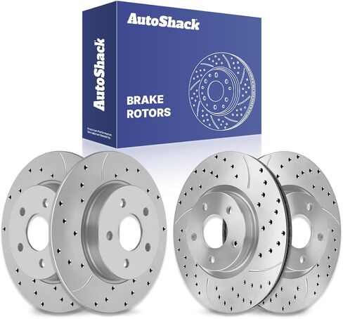 AutoShack Front & Rear Drilled & Slotted Brake Rotors Replacement for 2012-2018 Ford Focus 1.0L 2.0L FWD Black E-Coated 4-PC Set NightGuard in Saudi Arabia