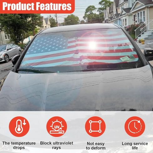 American Flag Car Windshield Sun Shade, Foldable Car Front Window Sunshade for Cars SUV Truck, Auto Interior Sun Protection Cover, Blocks UV Rays & Keeps Your Vehicle Cool (Red, XL) in Saudi Arabia