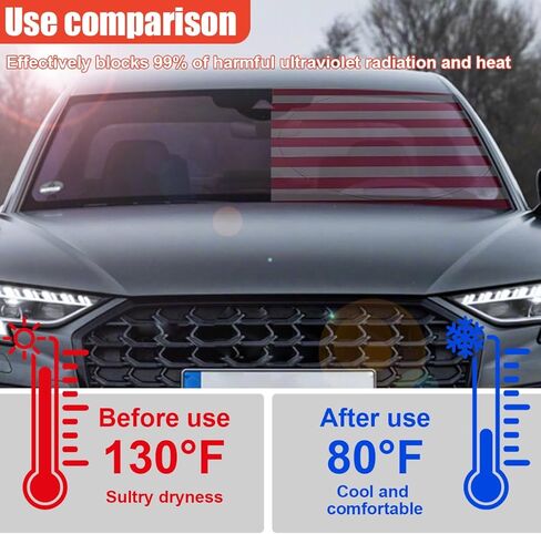 American Flag Car Windshield Sun Shade, Foldable Car Front Window Sunshade for Cars SUV Truck, Auto Interior Sun Protection Cover, Blocks UV Rays & Keeps Your Vehicle Cool (Red, XL) in Saudi Arabia