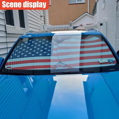 American Flag Car Windshield Sun Shade, Foldable Car Front Window Sunshade for Cars SUV Truck, Auto Interior Sun Protection Cover, Blocks UV Rays & Keeps Your Vehicle Cool (Red, XL) in Saudi Arabia