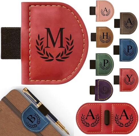 Personalized Bygone Mark Bookmark with Pen Holder, Magnetic Bookmarks with Vintage 26 Letters, Engraving Leather Magnetic Pen Holder Bookmark for Women Book Lovers Gifts (Red, M) in Saudi Arabia