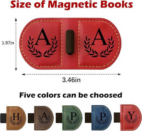 Personalized Bygone Mark Bookmark with Pen Holder, Magnetic Bookmarks with Vintage 26 Letters, Engraving Leather Magnetic Pen Holder Bookmark for Women Book Lovers Gifts (Red, M) in Saudi Arabia