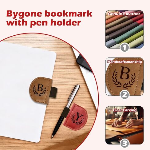 Personalized Bygone Mark Bookmark with Pen Holder, Magnetic Bookmarks with Vintage 26 Letters, Engraving Leather Magnetic Pen Holder Bookmark for Women Book Lovers Gifts (Red, M) in Saudi Arabia