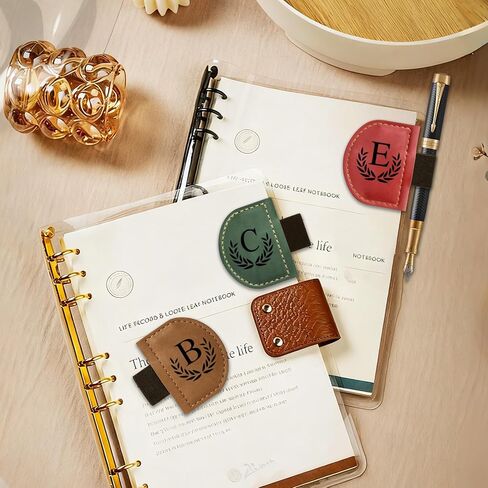 Personalized Bygone Mark Bookmark with Pen Holder, Magnetic Bookmarks with Vintage 26 Letters, Engraving Leather Magnetic Pen Holder Bookmark for Women Book Lovers Gifts (Red, M) in Saudi Arabia