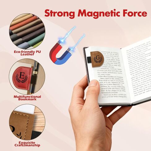 Personalized Bygone Mark Bookmark with Pen Holder, Magnetic Bookmarks with Vintage 26 Letters, Engraving Leather Magnetic Pen Holder Bookmark for Women Book Lovers Gifts (Red, M) in Saudi Arabia
