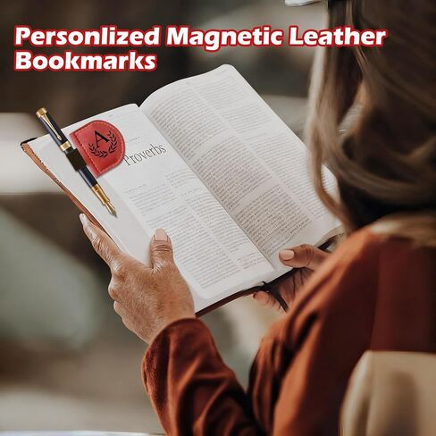 Personalized Bygone Mark Bookmark with Pen Holder, Magnetic Bookmarks with Vintage 26 Letters, Engraving Leather Magnetic Pen Holder Bookmark for Women Book Lovers Gifts (Red, M) in Saudi Arabia