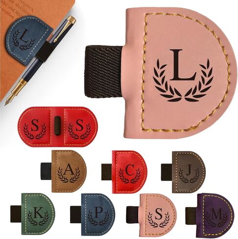Personalized Bygone Mark Bookmark with Pen Holder, Magnetic Bookmarks with Vintage 26 Letters, Engraving Leather Magnetic Pen Holder Bookmark for Women Book Lovers Gifts (Red, M) in Saudi Arabia