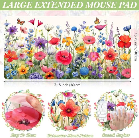 Geyoga Large Mouse Pad Floral Desk Mat for Desktop 31.5 x 15.7 Extended Gaming Mousepad Computer Laptop Desk Protector Keyboard Mouse Pad for Woman Christmas Holiday Gifts Work Office Home Decor in Saudi Arabia