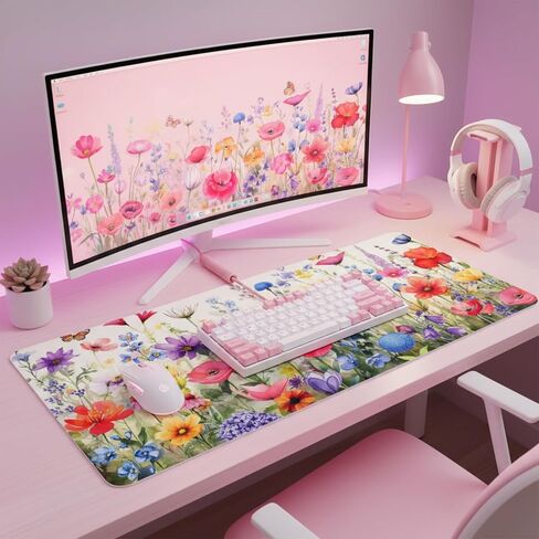 Geyoga Large Mouse Pad Floral Desk Mat for Desktop 31.5 x 15.7 Extended Gaming Mousepad Computer Laptop Desk Protector Keyboard Mouse Pad for Woman Christmas Holiday Gifts Work Office Home Decor in Saudi Arabia