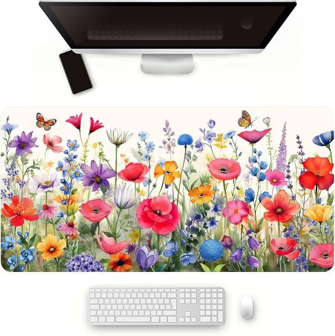 Geyoga Large Mouse Pad Floral Desk Mat for Desktop 31.5 x 15.7 Extended Gaming Mousepad Computer Laptop Desk Protector Keyboard Mouse Pad for Woman Christmas Holiday Gifts Work Office Home Decor in Saudi Arabia