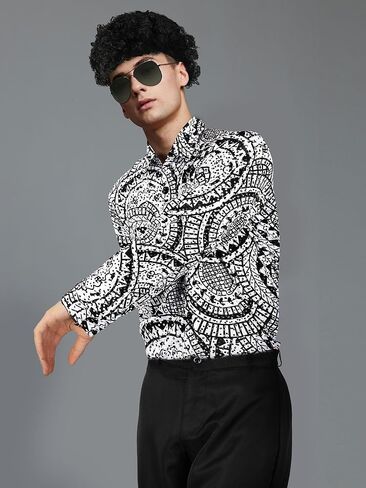 Mepase 6 Pcs Men 70s Disco Costumes Include Retro Shirt Bell Bottom Pants Wig Sunglasses Necklace Wig Cap for Disco Party in Saudi Arabia