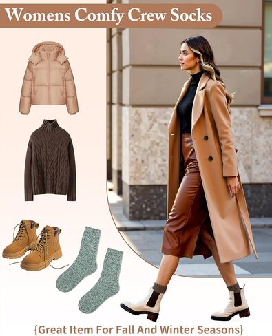 YSense Pack of 5 Womens Wool Socks Winter Warm Hiking Socks Casual Calf Athletic Socks Gifts in Kuwait