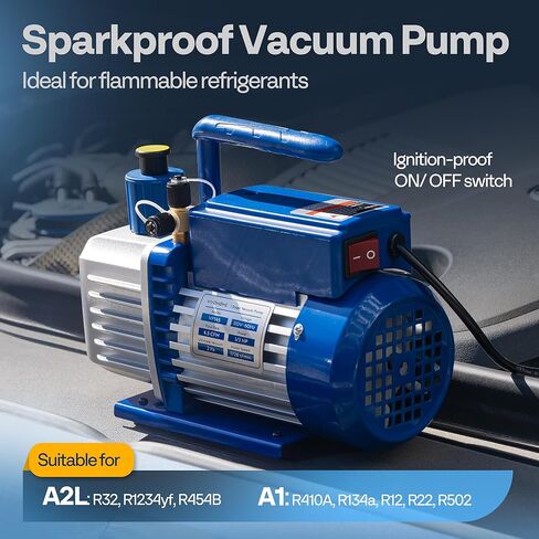 VIVOHOME 1/2 HP 5 CFM 110V Dual Stage HVAC Vacuum Pump, Sparkless Motor for R32 R1234yf R134a R22 R410a Systems, Auto AC Vacuum Pump for Air Conditioner Servicing Resin Degassing with 2 Oil Bottles in Kuwait