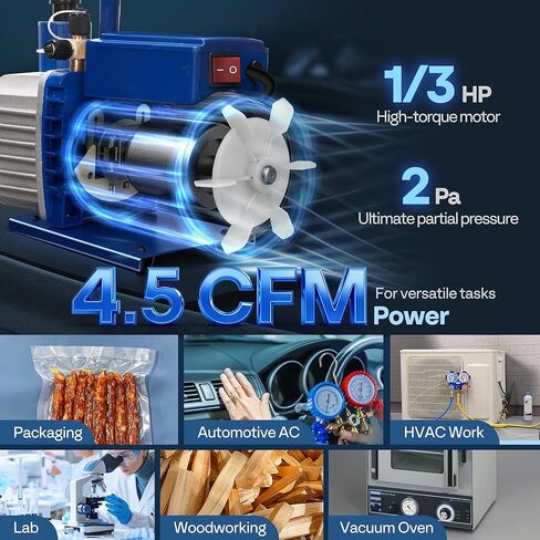 VIVOHOME 1/2 HP 5 CFM 110V Dual Stage HVAC Vacuum Pump, Sparkless Motor for R32 R1234yf R134a R22 R410a Systems, Auto AC Vacuum Pump for Air Conditioner Servicing Resin Degassing with 2 Oil Bottles in Kuwait