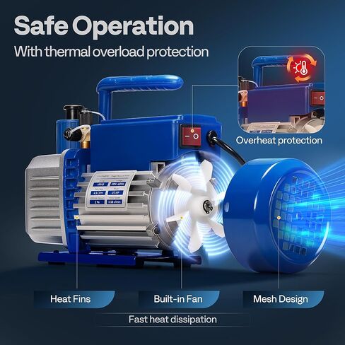 VIVOHOME 1/2 HP 5 CFM 110V Dual Stage HVAC Vacuum Pump, Sparkless Motor for R32 R1234yf R134a R22 R410a Systems, Auto AC Vacuum Pump for Air Conditioner Servicing Resin Degassing with 2 Oil Bottles in Kuwait