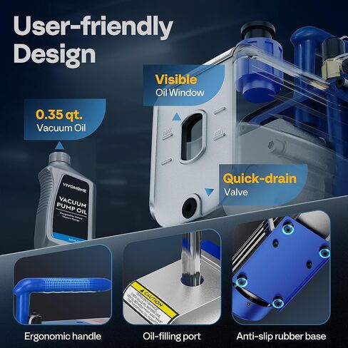 VIVOHOME 1/2 HP 5 CFM 110V Dual Stage HVAC Vacuum Pump, Sparkless Motor for R32 R1234yf R134a R22 R410a Systems, Auto AC Vacuum Pump for Air Conditioner Servicing Resin Degassing with 2 Oil Bottles in Kuwait