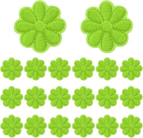 MECCANIXITY 20 Pcs Flower Iron-on Patches, 1.57 Inch Cute Flower Applique Patches Embroidered Sew on Patch for Clothing Jackets Backpack Shoes DIY Accessory Bags, Green in Saudi Arabia