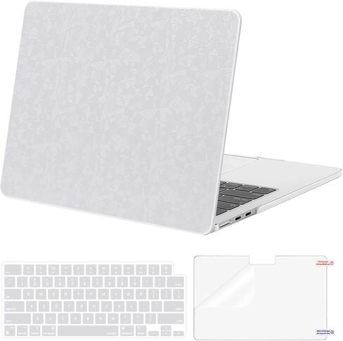 MOSISO Compatible with MacBook Air 13 inch Case 2025 2024 2023 2022 M4 A3240 M3 A3113 M2 A2681, Anti-Fingerprint Polygonal Texture PU Leather Coated Hard Shell Case&Keyboard Cover&Screen Flim, Silver in Saudi Arabia