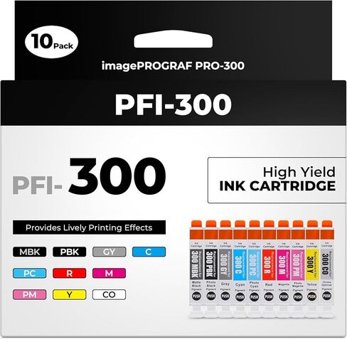 خراطيش حبر PFI-300 Pro-300 Priner Ink Combo Pack متوافقة مع خراطيش حبر Canon PFI-300 المتوافقة مع طابعة imagePROGRAF PRO-300 PRO 300 PRO300 الاحترافية النافثة للحبر للتصوير الفوتوغرافي (10 عبوات) in Kuwait