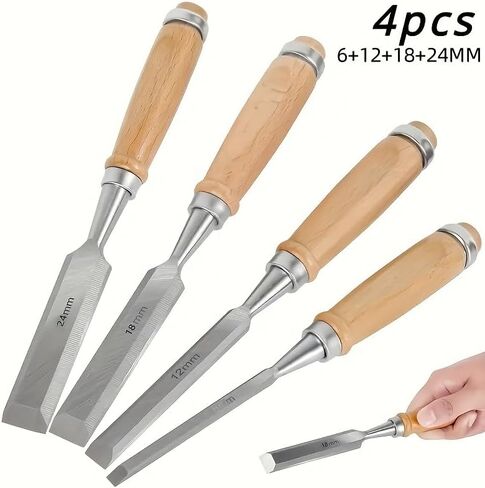 Steel Woodworking Chisels Flat Steel Chisel Beech Handle, 4-Piece Woodworking Chisel Set, Carving Tool Set in Saudi Arabia