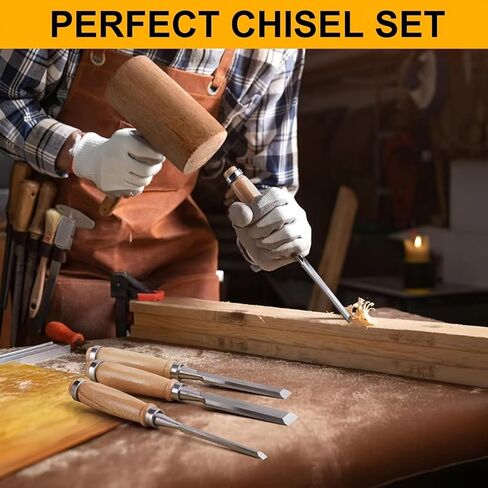Steel Woodworking Chisels Flat Steel Chisel Beech Handle, 4-Piece Woodworking Chisel Set, Carving Tool Set in Saudi Arabia