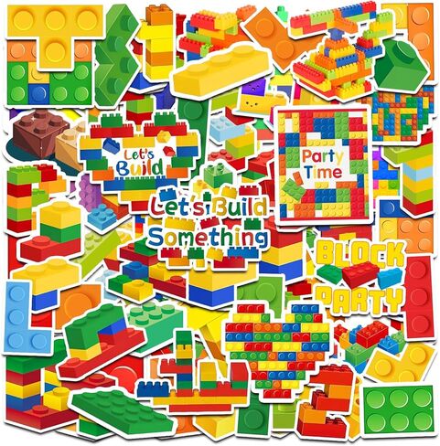 100PCS Building Block Stickers Building Block Party Favors Supplies Gift Decorations Colorful Bricks Sticker for Toy Brick Lover Gift in Kuwait