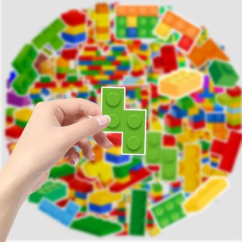 100PCS Building Block Stickers Building Block Party Favors Supplies Gift Decorations Colorful Bricks Sticker for Toy Brick Lover Gift in Kuwait