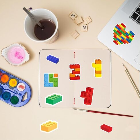 100PCS Building Block Stickers Building Block Party Favors Supplies Gift Decorations Colorful Bricks Sticker for Toy Brick Lover Gift in Kuwait