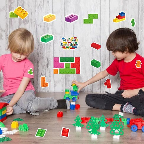 100PCS Building Block Stickers Building Block Party Favors Supplies Gift Decorations Colorful Bricks Sticker for Toy Brick Lover Gift in Kuwait