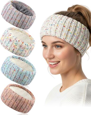 Geyoga 4 Pcs Winter Headbands for Women Knit Ear Warmer Knit Headband Women Head Wraps with Plush Lining for Cold Weather in Saudi Arabia