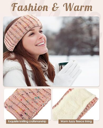 Geyoga 4 Pcs Winter Headbands for Women Knit Ear Warmer Knit Headband Women Head Wraps with Plush Lining for Cold Weather in Saudi Arabia