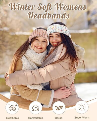 Geyoga 4 Pcs Winter Headbands for Women Knit Ear Warmer Knit Headband Women Head Wraps with Plush Lining for Cold Weather in Saudi Arabia
