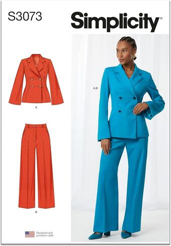 Simplicity SS3073BB Misses' and Women's Fitted Lined Jacket and Wide Leg Pants Sewing Pattern Packet, Design Code S3073, Sizes 20W-22W-24W-26W-28W in Saudi Arabia