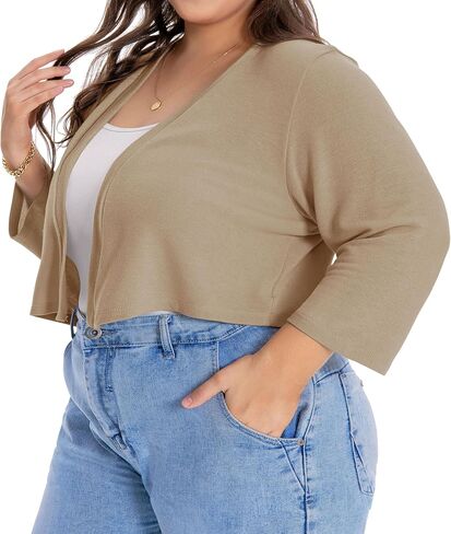 Plus Size Shrugs for Women Cropped Cardigan Knit Sweaters Open Front Bolero in Kuwait
