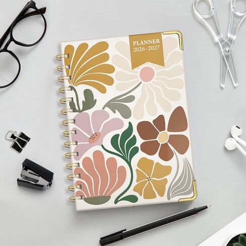 Daily Planner 2026-2027, 18 Month Planner with Tabs, January 2026 - June 2027 Weekly and Monthly Academic Year Calendar Spiral Time Management, 100GSM Thick Paper, Twin-Wire Binding, A5 Size, Yellow in Saudi Arabia