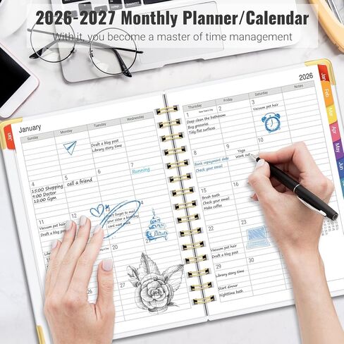 Daily Planner 2026-2027, 18 Month Planner with Tabs, January 2026 - June 2027 Weekly and Monthly Academic Year Calendar Spiral Time Management, 100GSM Thick Paper, Twin-Wire Binding, A5 Size, Yellow in Saudi Arabia