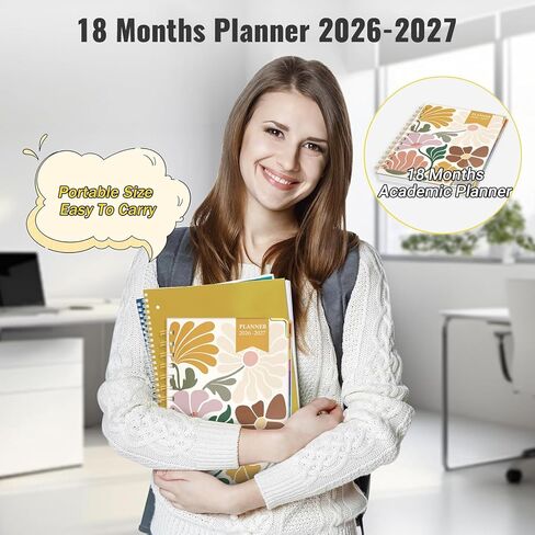 Daily Planner 2026-2027, 18 Month Planner with Tabs, January 2026 - June 2027 Weekly and Monthly Academic Year Calendar Spiral Time Management, 100GSM Thick Paper, Twin-Wire Binding, A5 Size, Yellow in Saudi Arabia