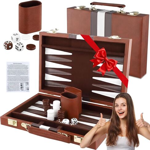 Large Backgammon Sets for Adults - 15inch Premium Backgammon Board with Deluxe PU Leather Case Portable - Felt Interior, Classic Board Games for 2 Players with Guide - Gifts for Man Woman in Saudi Arabia