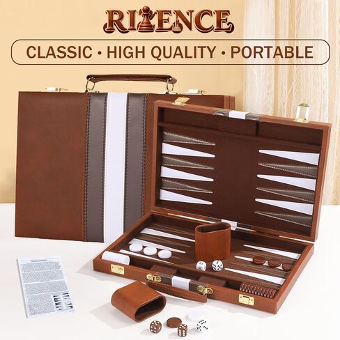 Large Backgammon Sets for Adults - 15inch Premium Backgammon Board with Deluxe PU Leather Case Portable - Felt Interior, Classic Board Games for 2 Players with Guide - Gifts for Man Woman in Saudi Arabia