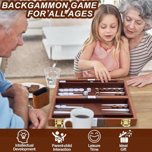Large Backgammon Sets for Adults - 15inch Premium Backgammon Board with Deluxe PU Leather Case Portable - Felt Interior, Classic Board Games for 2 Players with Guide - Gifts for Man Woman in Saudi Arabia