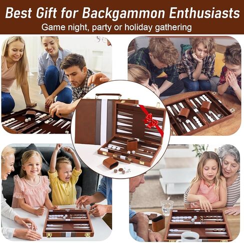 Large Backgammon Sets for Adults - 15inch Premium Backgammon Board with Deluxe PU Leather Case Portable - Felt Interior, Classic Board Games for 2 Players with Guide - Gifts for Man Woman in Saudi Arabia