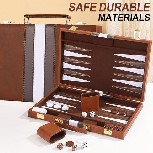 Large Backgammon Sets for Adults - 15inch Premium Backgammon Board with Deluxe PU Leather Case Portable - Felt Interior, Classic Board Games for 2 Players with Guide - Gifts for Man Woman in Saudi Arabia