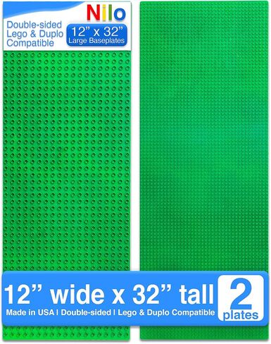 NILO Classic Blue Baseplate, 1-Pack 12"x32" Double-Sided, Large Building Plates for Building Bricks 100% Compatible with All Major Brands in Kuwait