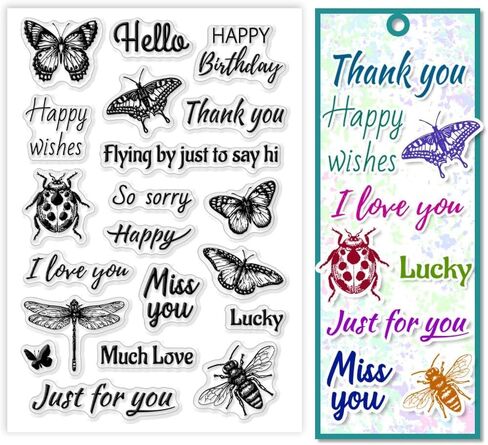 Greeting Words Clear Stamps Butterflies Dragonflies Clear Stamps Insect Silicone Seal Stamps Transparent Craft Stamps for Card Making Decoration DIY Scrapbooking Photo Album Diary Crafts in Saudi Arabia