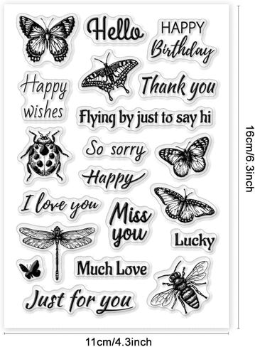 Greeting Words Clear Stamps Butterflies Dragonflies Clear Stamps Insect Silicone Seal Stamps Transparent Craft Stamps for Card Making Decoration DIY Scrapbooking Photo Album Diary Crafts in Saudi Arabia