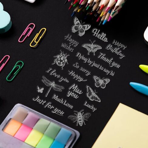 Greeting Words Clear Stamps Butterflies Dragonflies Clear Stamps Insect Silicone Seal Stamps Transparent Craft Stamps for Card Making Decoration DIY Scrapbooking Photo Album Diary Crafts in Saudi Arabia