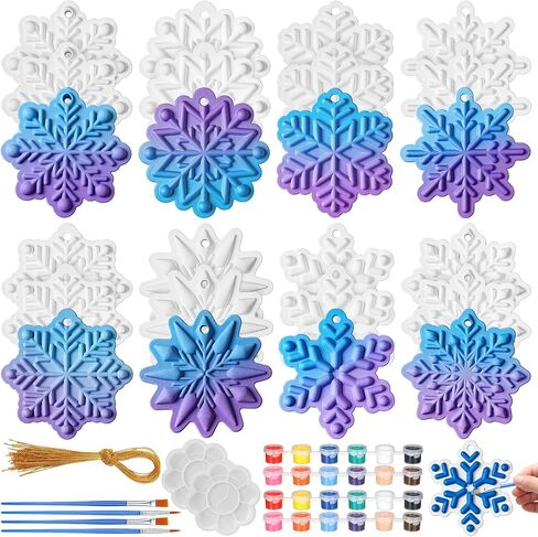 Syhood 24 Pcs Ceramic to Paint Christmas Ornaments Crafts for Kids Paint Your Own Kit DIY Ceramics Santa Snowmen Gingerbread Men Ceramic Christmas Ornaments Crafts Gifts for Adults Kids in Saudi Arabia